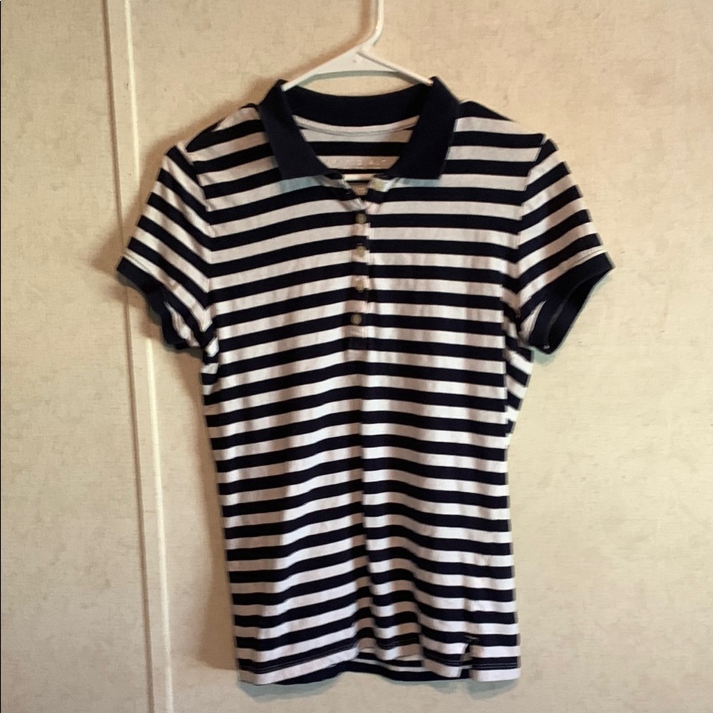 Aeropostale Black and White Striped Polo Shirt